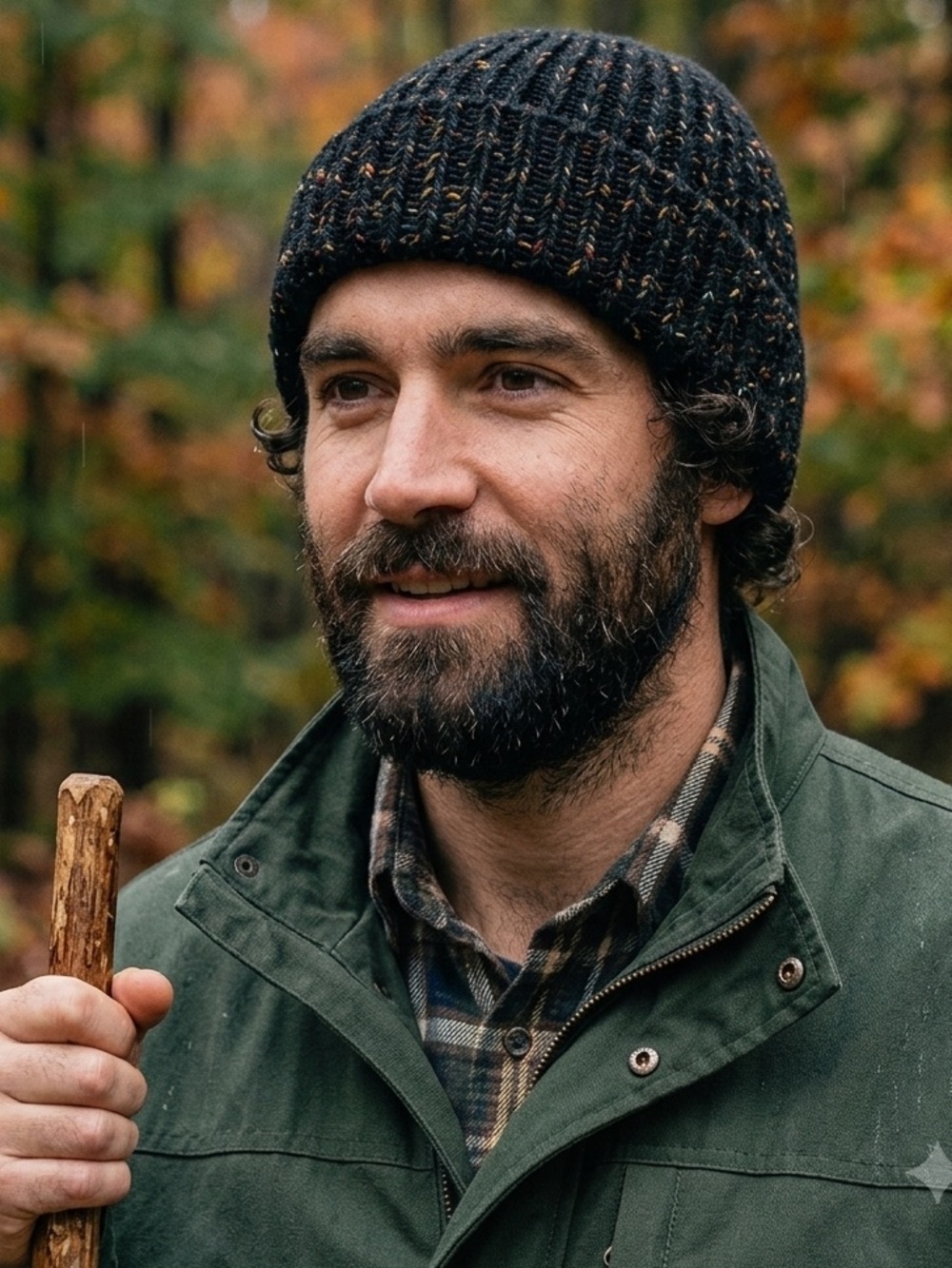 Handmade Charcoal Black Tweed Beanie – Cozy Cotton & Alpaca Blend – Unisex Hat